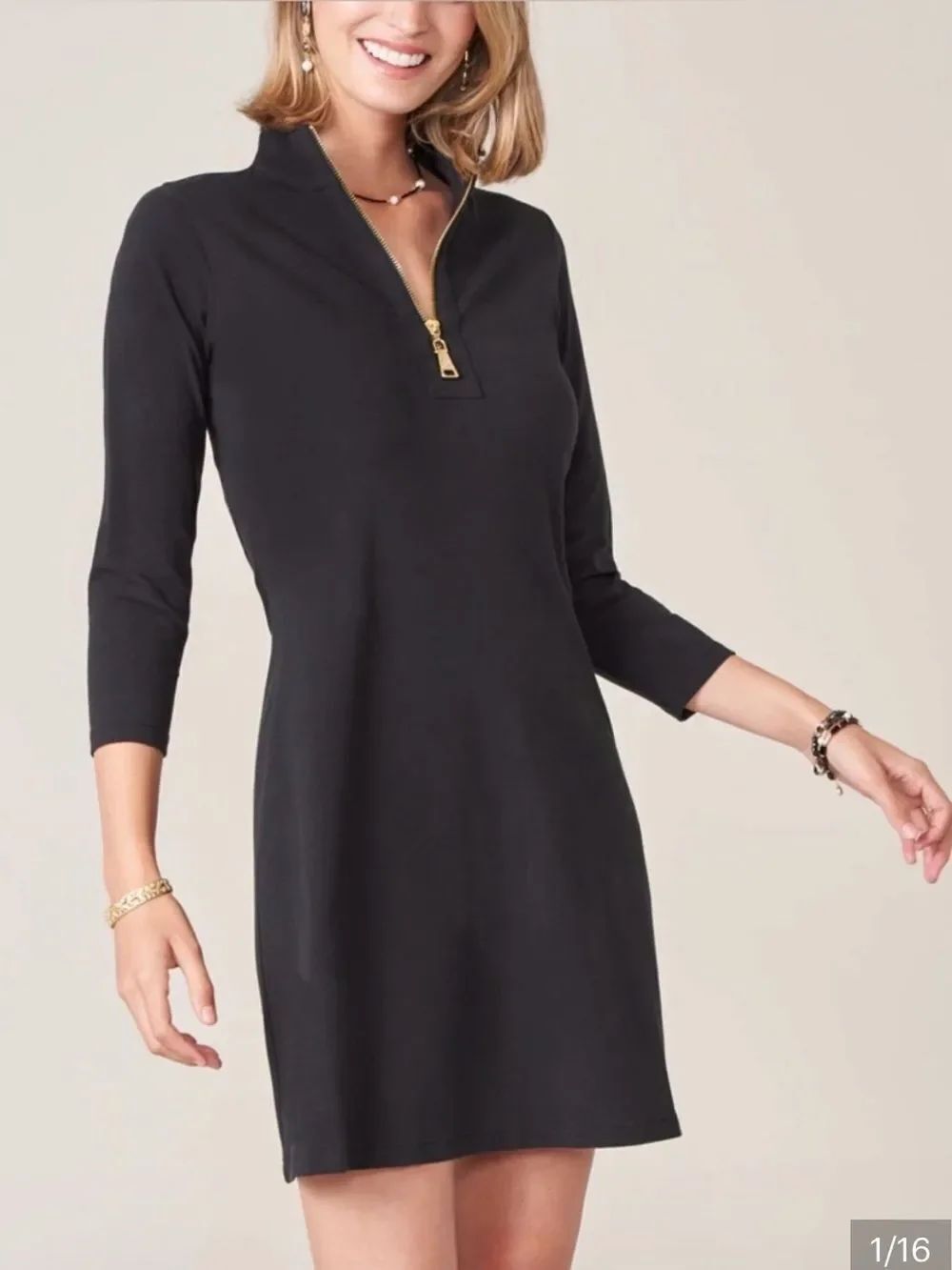 Spartina Nora Half Zip Dress Black Womens Medium